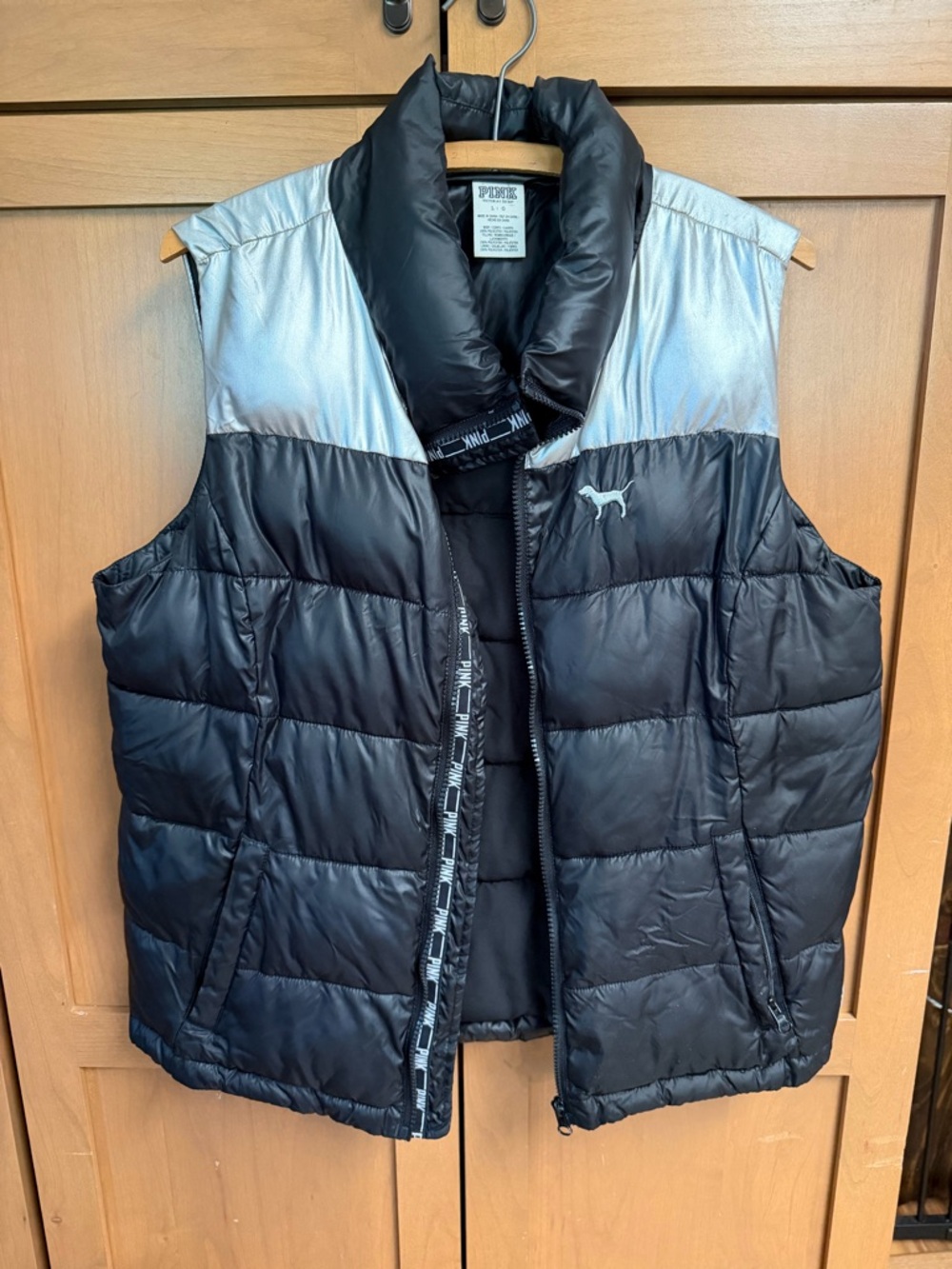 Victoria's Secret PINK Black Puffer Vest with Silver Accents